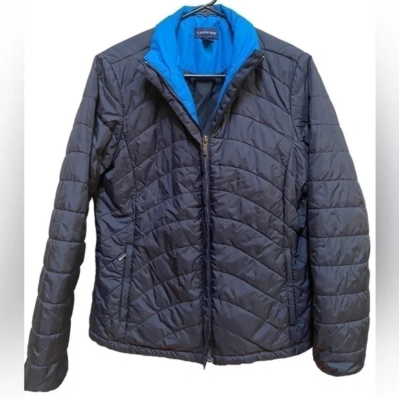 Lands End S(6-8) black with blue trim puffer coat - Picture 4 of 5